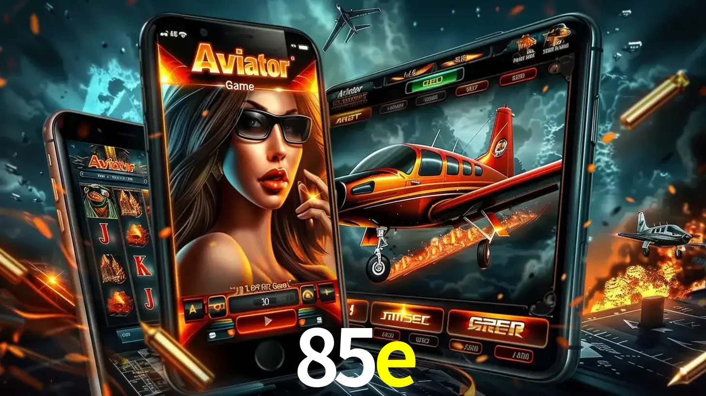O popular jogo de apostas Aviator exibido em vários celulares e tablets, mostrando a interface emocionante e a ação de voo disponíveis para jogar agora no 85e.