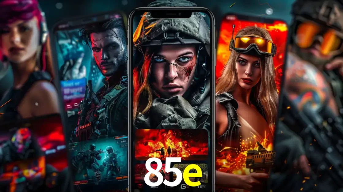 Montagem de telas de celular mostrando diversos personagens, masculinos e femininos, de um jogo de tiro, ilustrando a diversidade de equipes de e-sports para apostar no 85e.