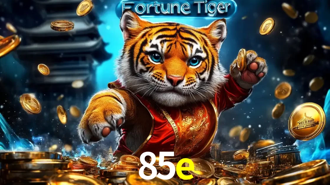 Imagem promocional do jogo de slot Fortune Tiger, com um tigre majestoso em traje tradicional cercado por uma fortuna em moedas de ouro, disponível agora no cassino 85e.